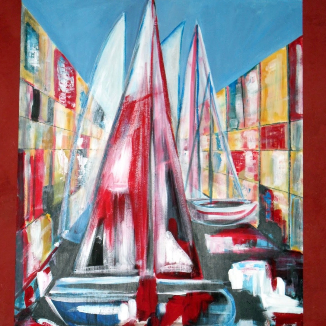 Peinture de Mac Marty : bateau, plage et coquillage