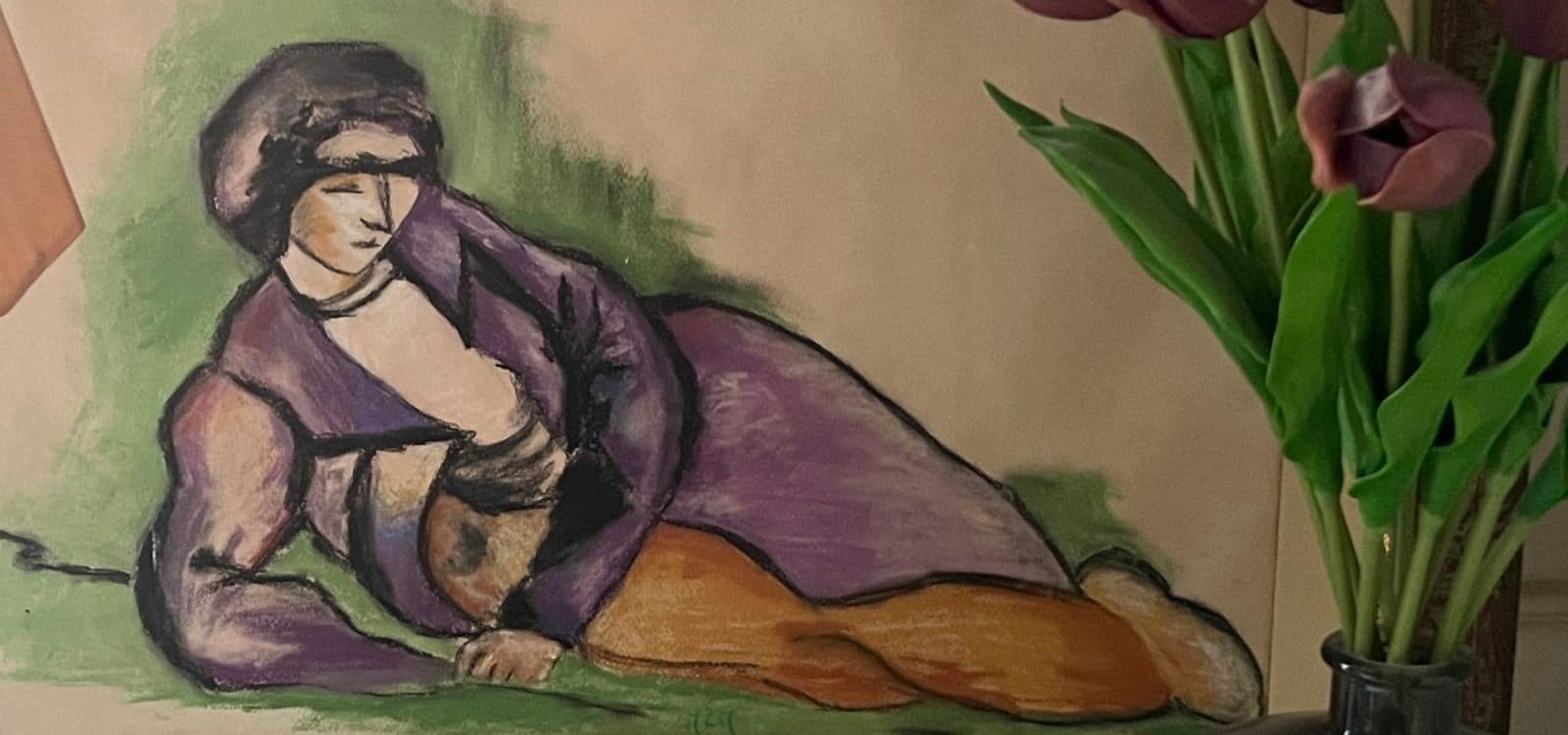 Tableau de Mac Marty : portrait de femme au foulard violet